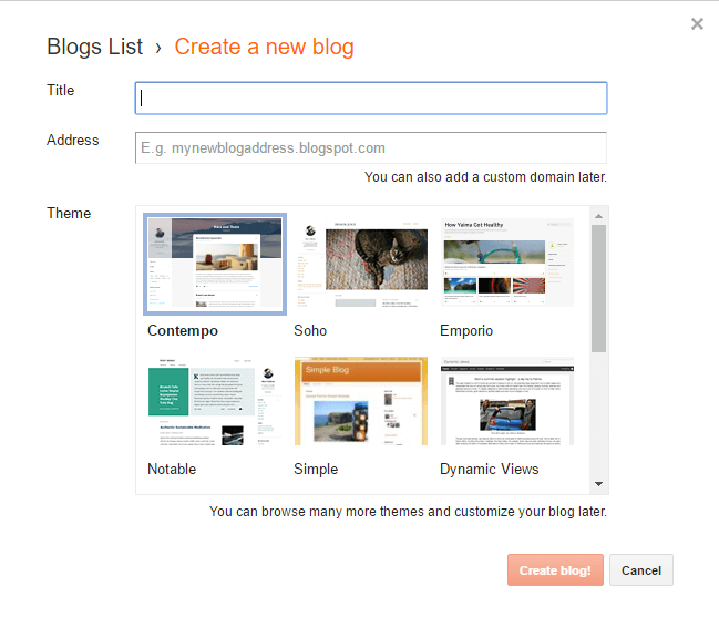 create new blog Blogger