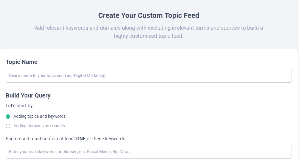 build custom topic in contentstudio.io