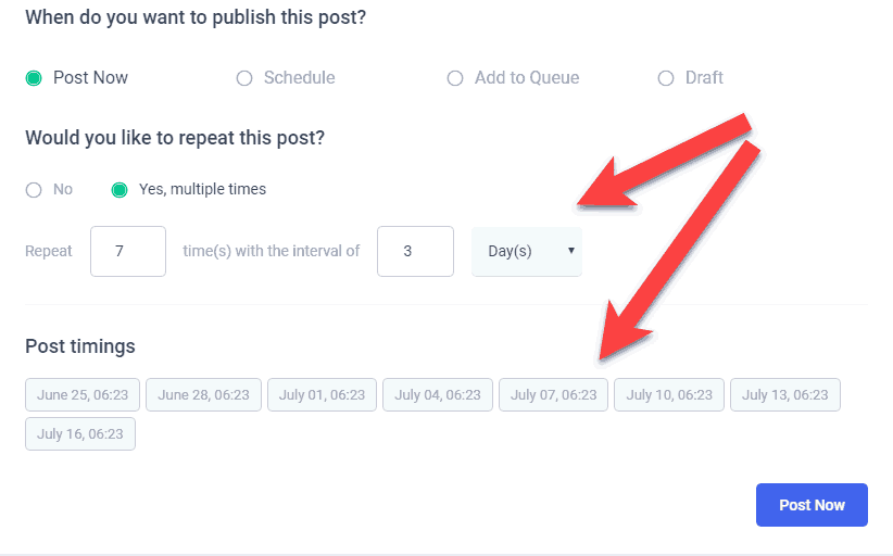 Post Now option in ContentStudio Social Media Composer