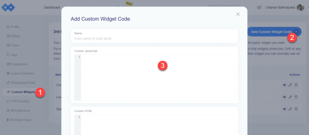 add custom widget code to Replug