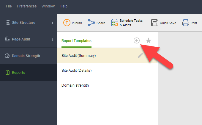 create a new report template in Website Auditor