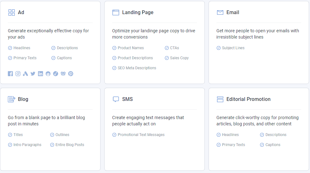 Anyword copywriting forms