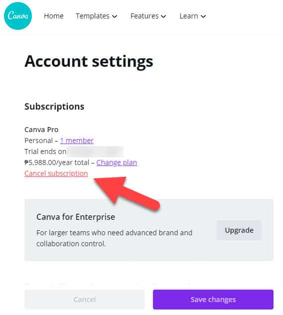 how to cancel canva after free trial