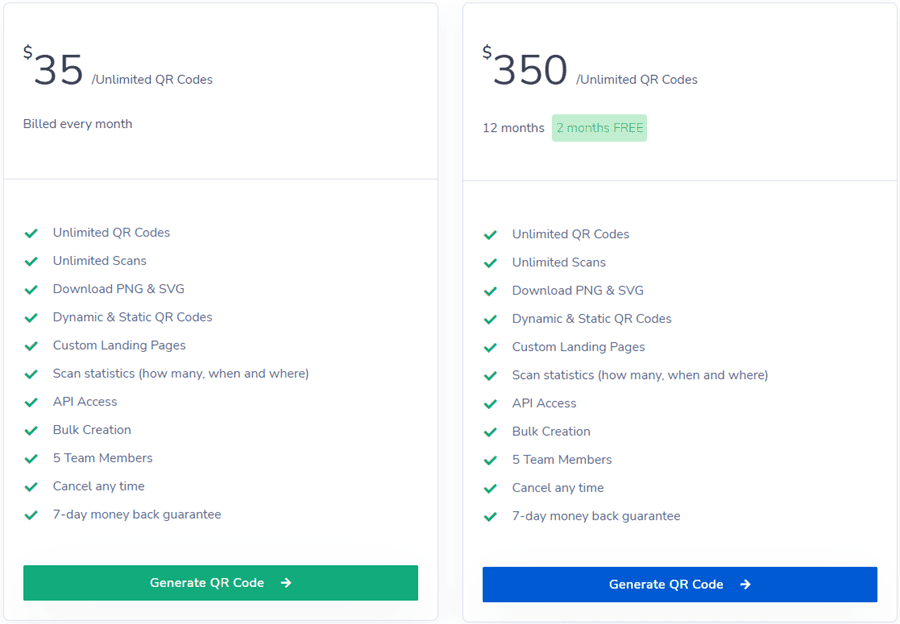 Qr.io pricing plans