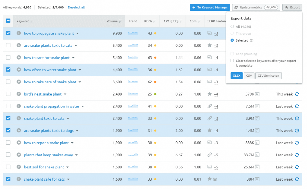 export-data-semrush-keyword-magic-tool
