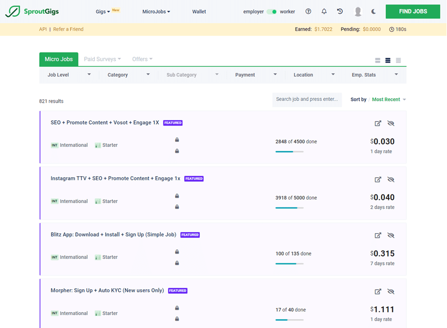 Sproutgigs jobs