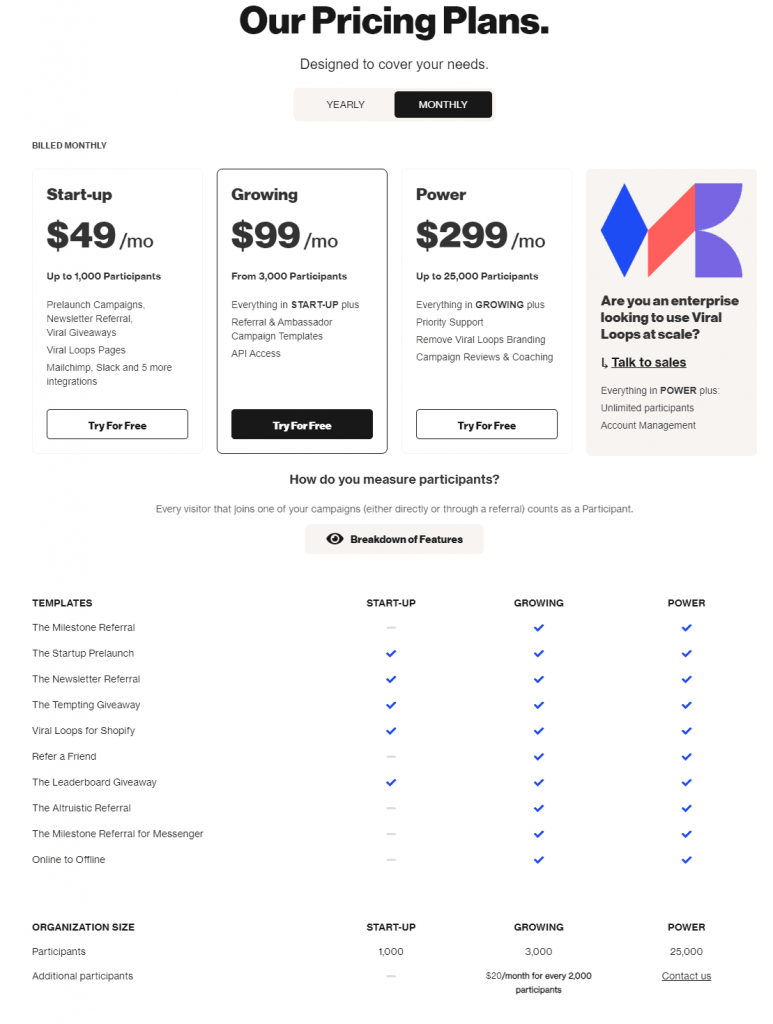 Viral-Loops pricing