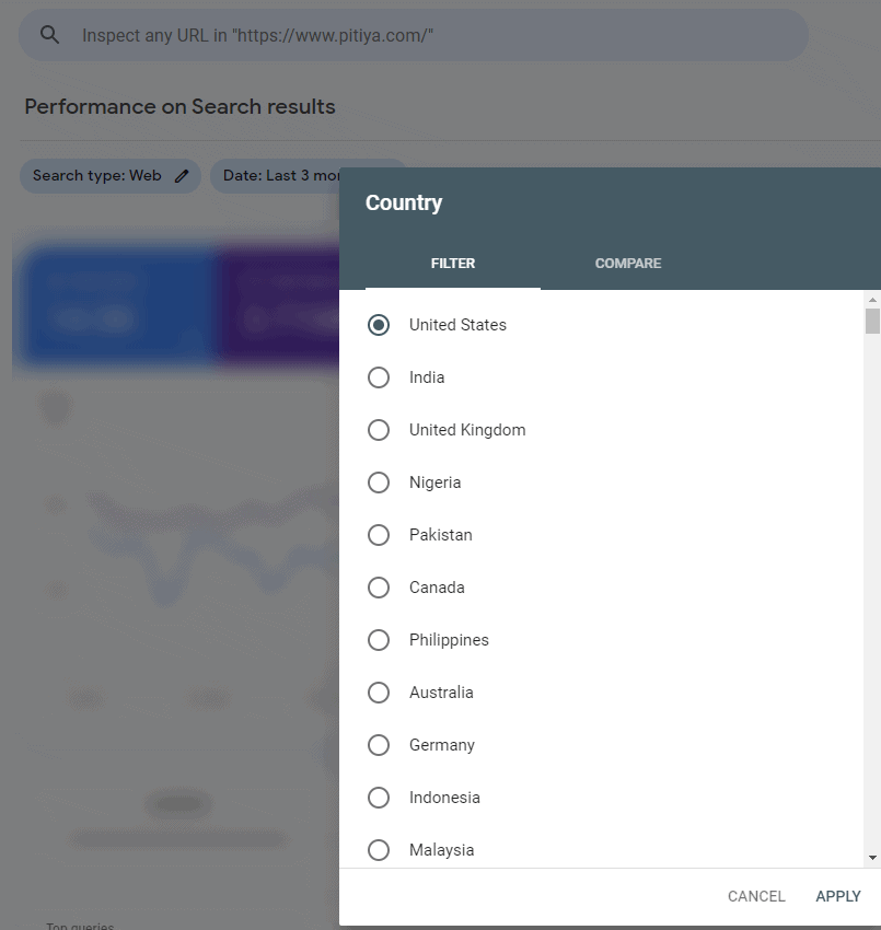 Country filter Google search console analytics