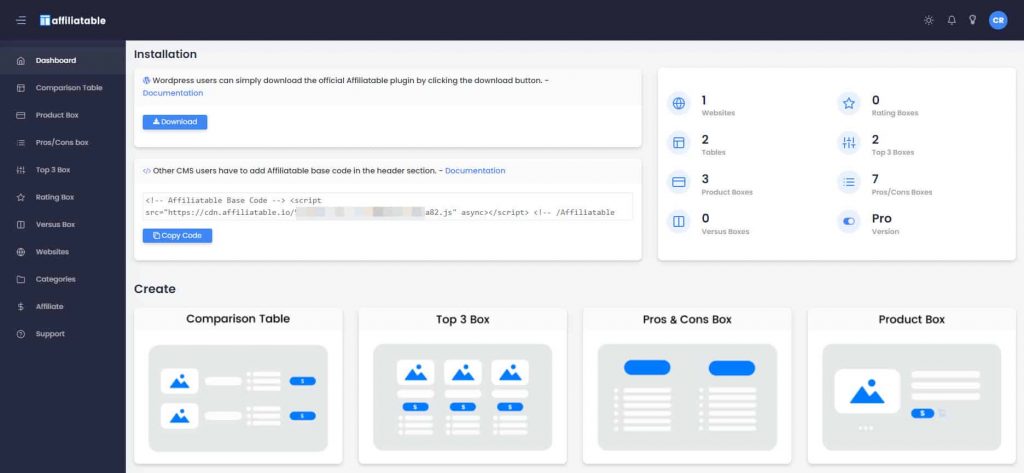 Affiliatable dashboard