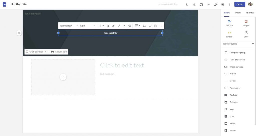 Google Sites page editor