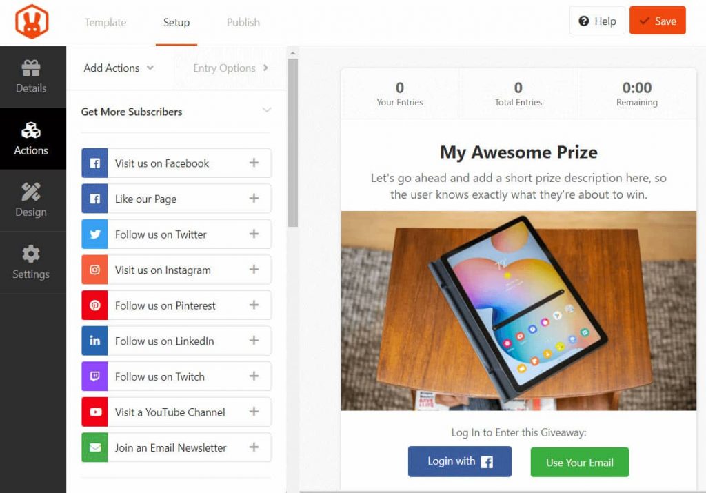 RafflePress Pro giveaway actions