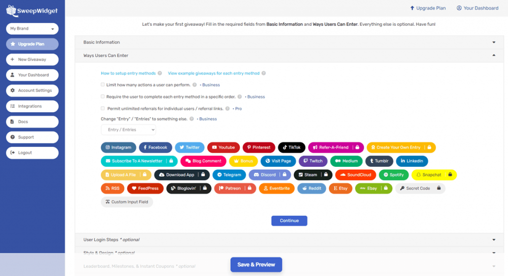 Sweepwidget ways to enter sweepstake