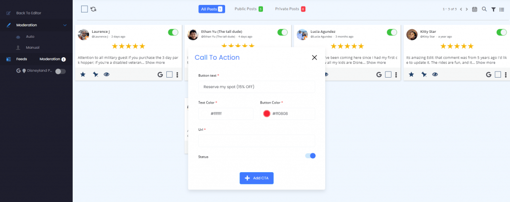 Add call to action tagembed testimonials