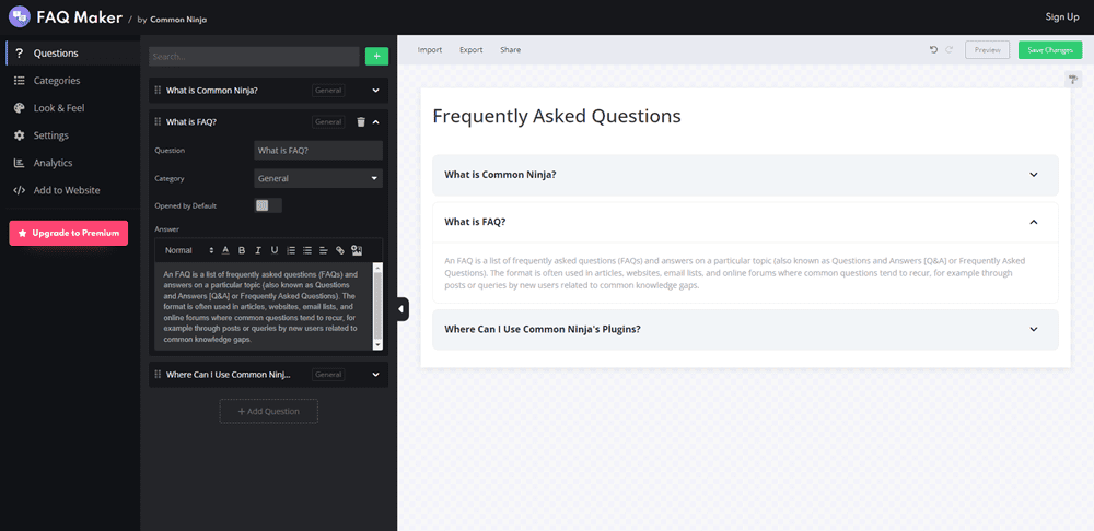 CommonNinja FAQ maker