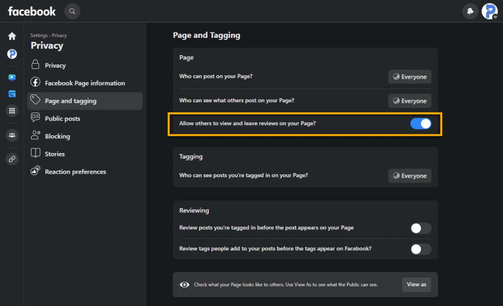 how to turn off my facebook business page