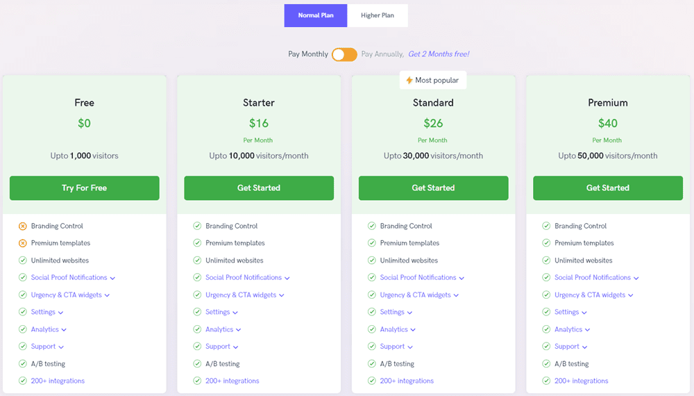 Wisernotify pricing plans