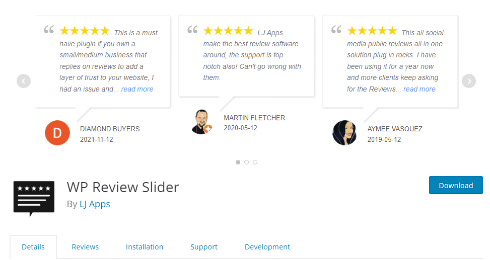 WP Review Slider plugin