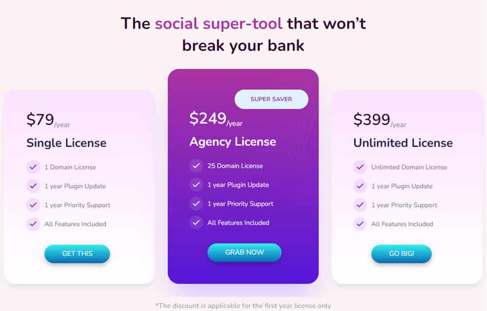 WP Social Ninja pricing plans