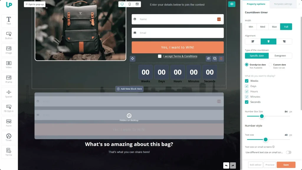 UpViral Giveaway Signup Page Editor