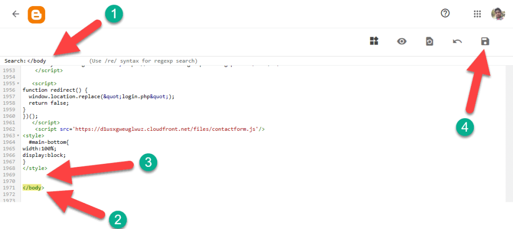 Body closing tag Edit HTML Blogger