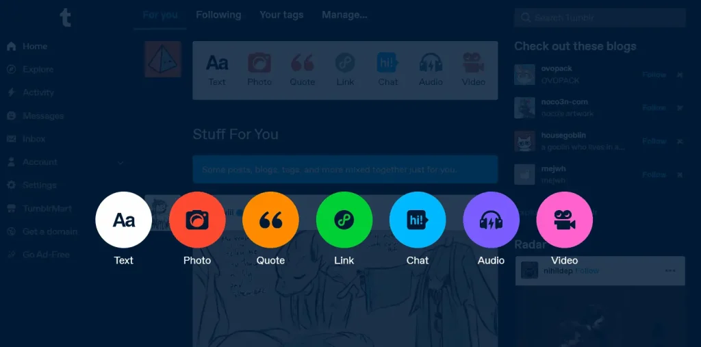 Tumblr Blogging Post Types