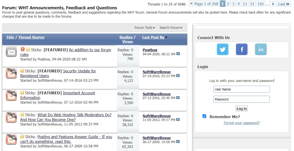 WHT Announcements Feedback Questions forum in Webhostingtalk