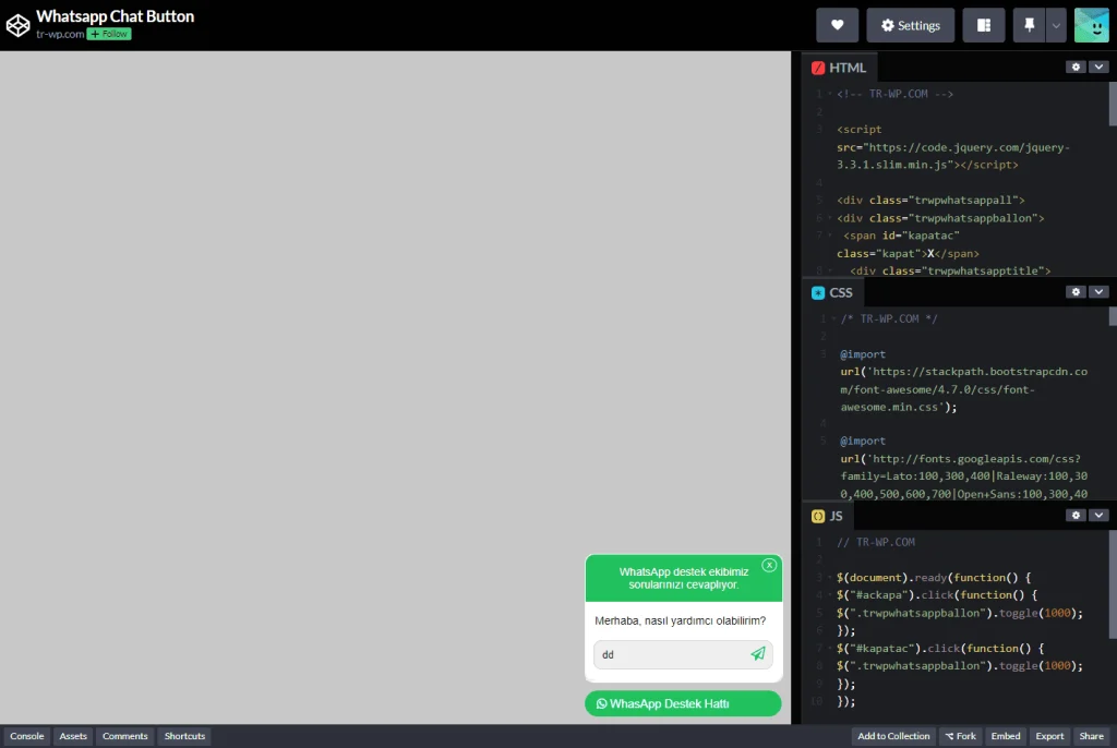 WhatsApp Chat Button CodePen