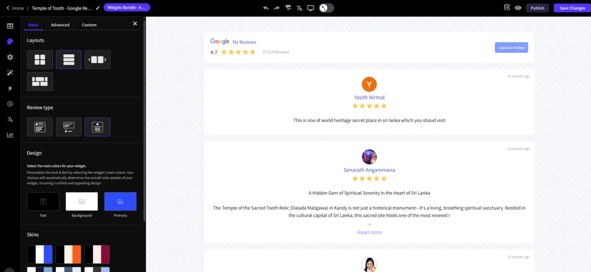 Common Ninja Google Reviews Widget Editor