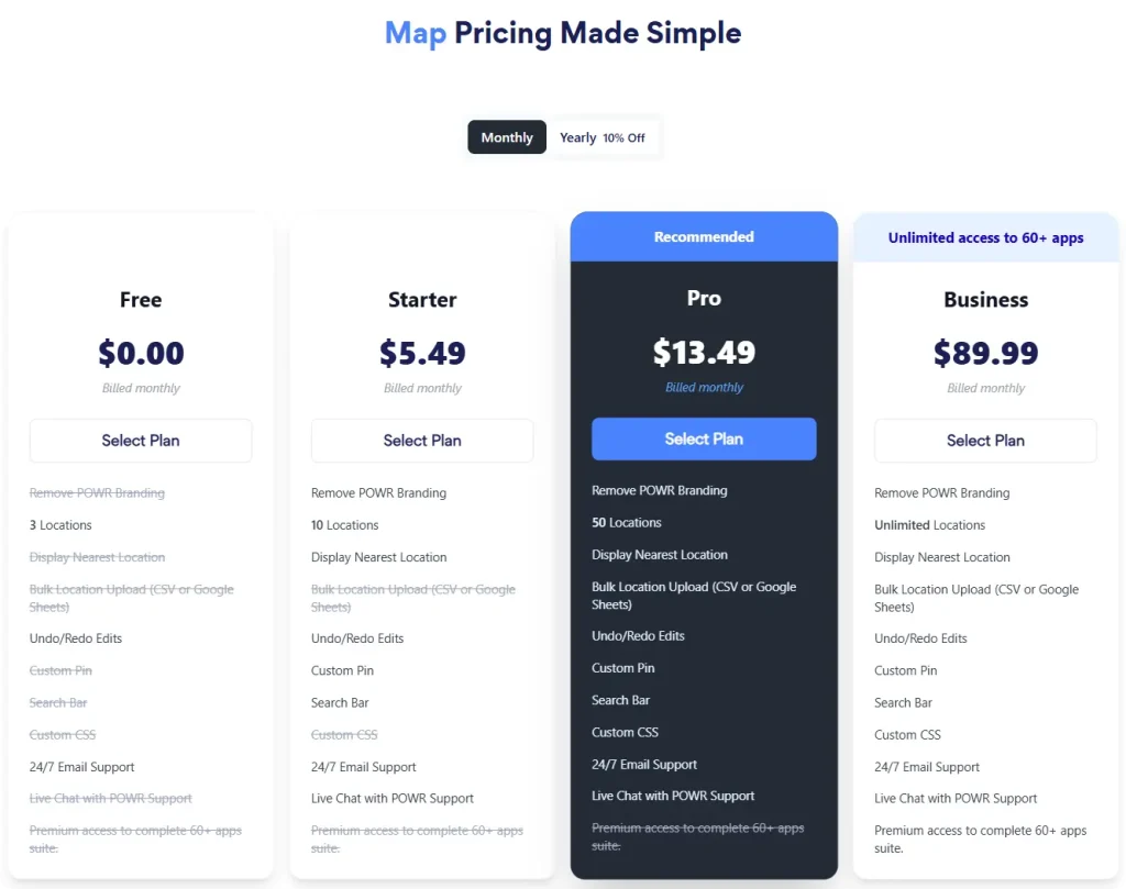 Powr Map plugin pricing