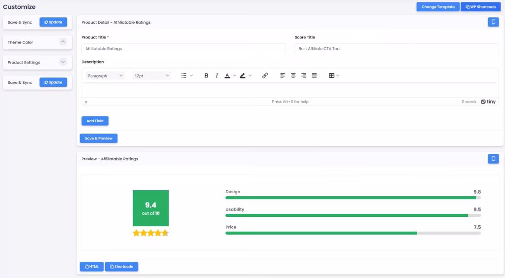 Affiliatable Rating box