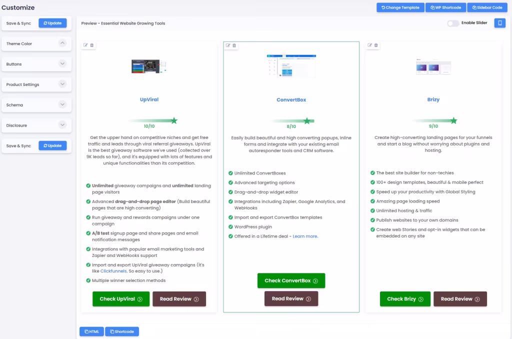 Affiliatable Top 3 Box Widget Editor