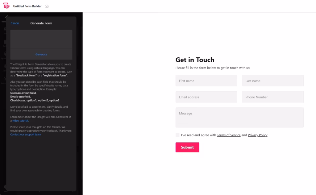 AI form generation - Elfsight Form builder