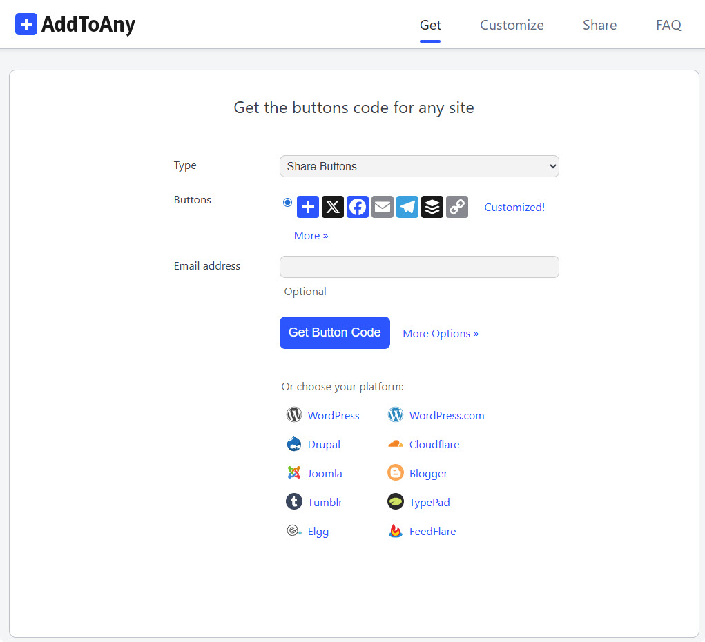 AddToAny Share Buttons generator