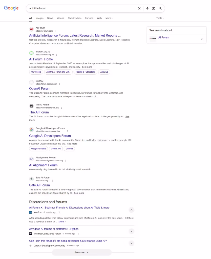 AI Forums Google Search Results