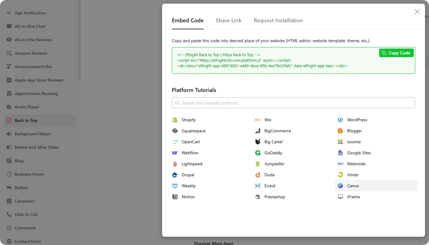 Back-to-Top Button Widget Embed Code on Elfsight