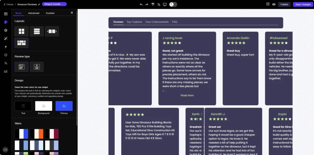 Common Ninja Amazon Reviews Widget Editor