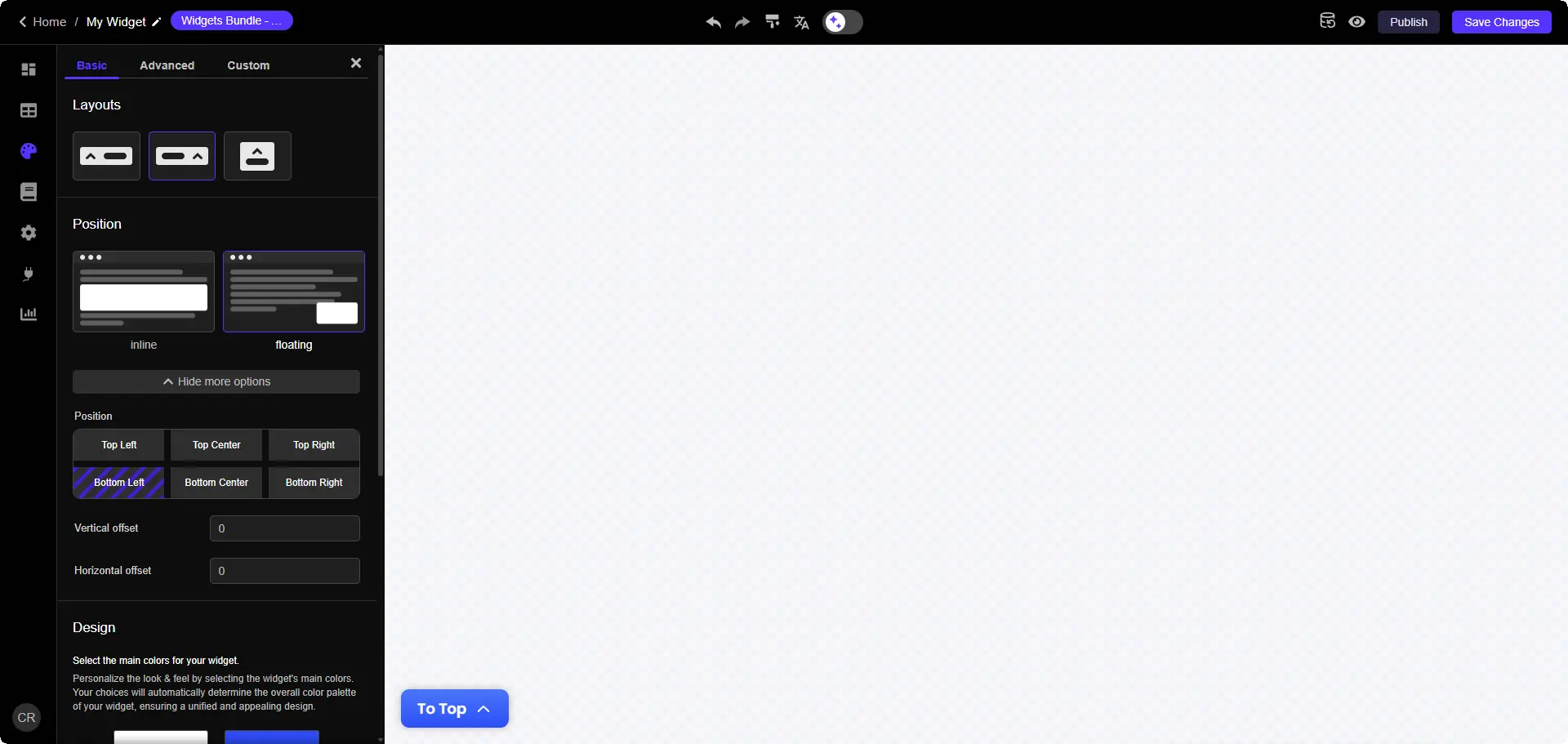Common Ninja's Back to Top button widget editor