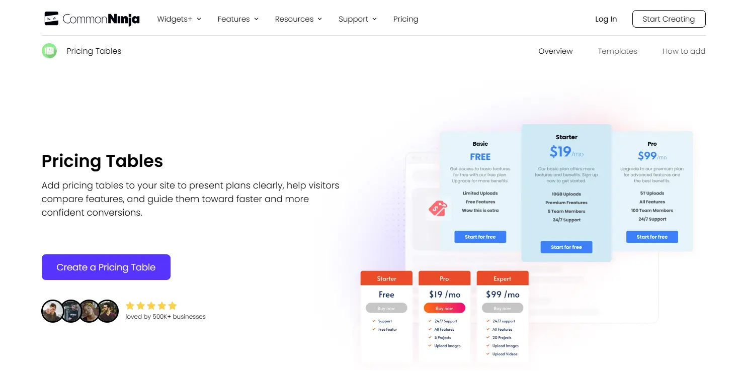 CommonNinja Pricing Tables Widget