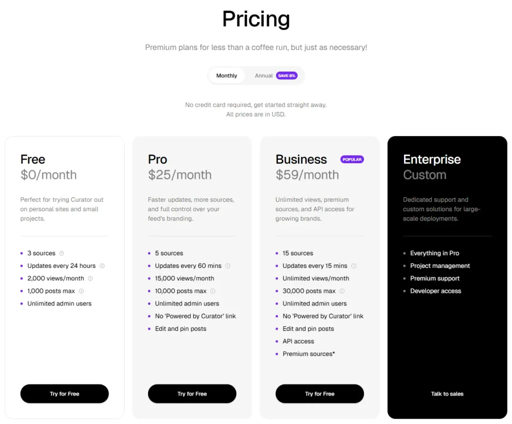 Curator.io's pricing