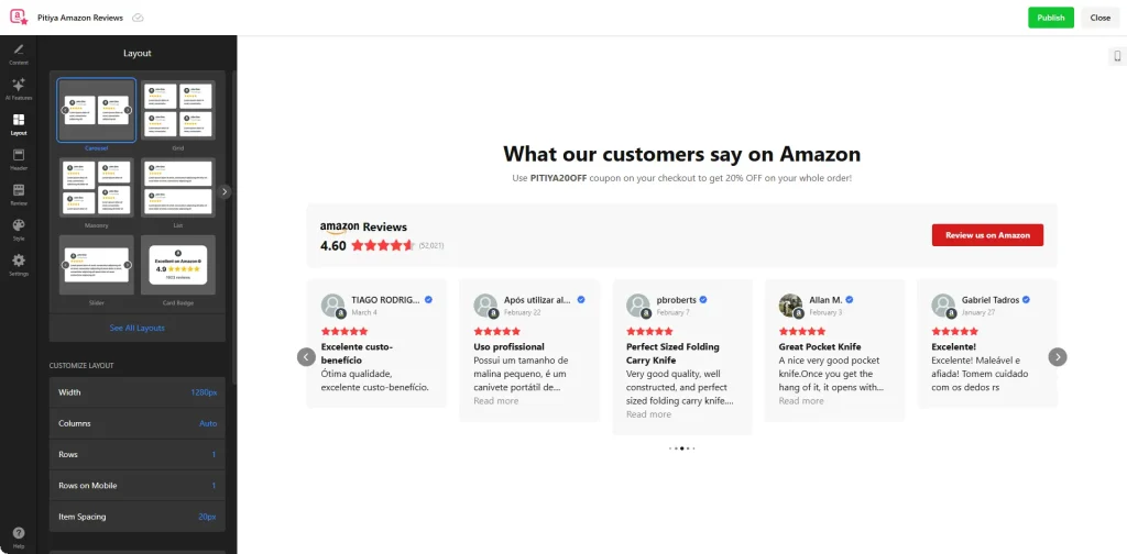 Elfsight's Amazon Reviews Widget Creator