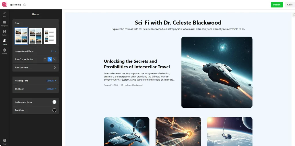 Elfsight blog widget editor