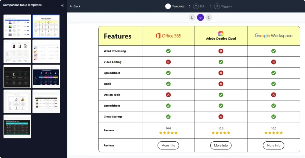 Fouita Comparison Table Widget Templates