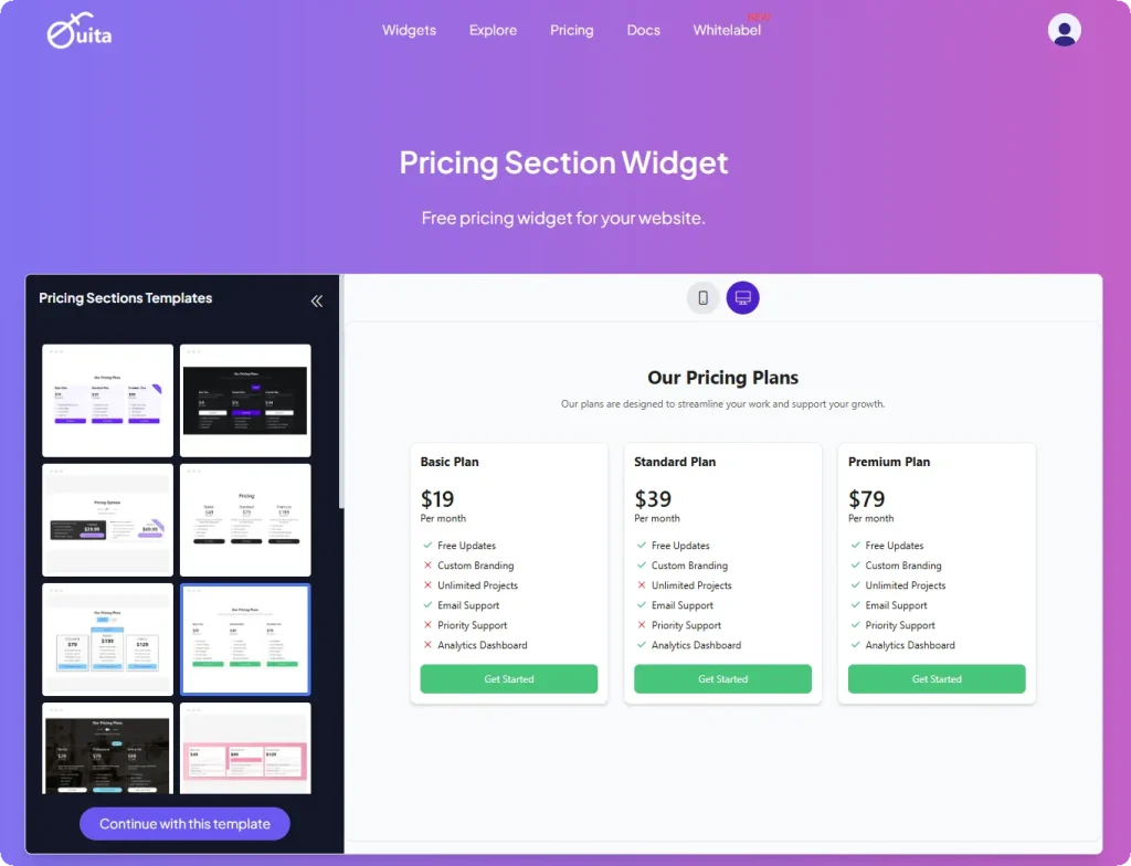 Fouita Pricing Section widget