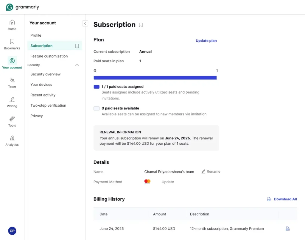 Grammarly Account Subscription