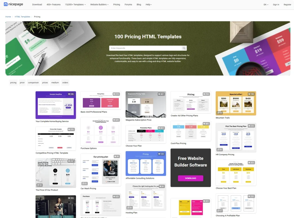 Pricing Table HTML Block Templates NicePage