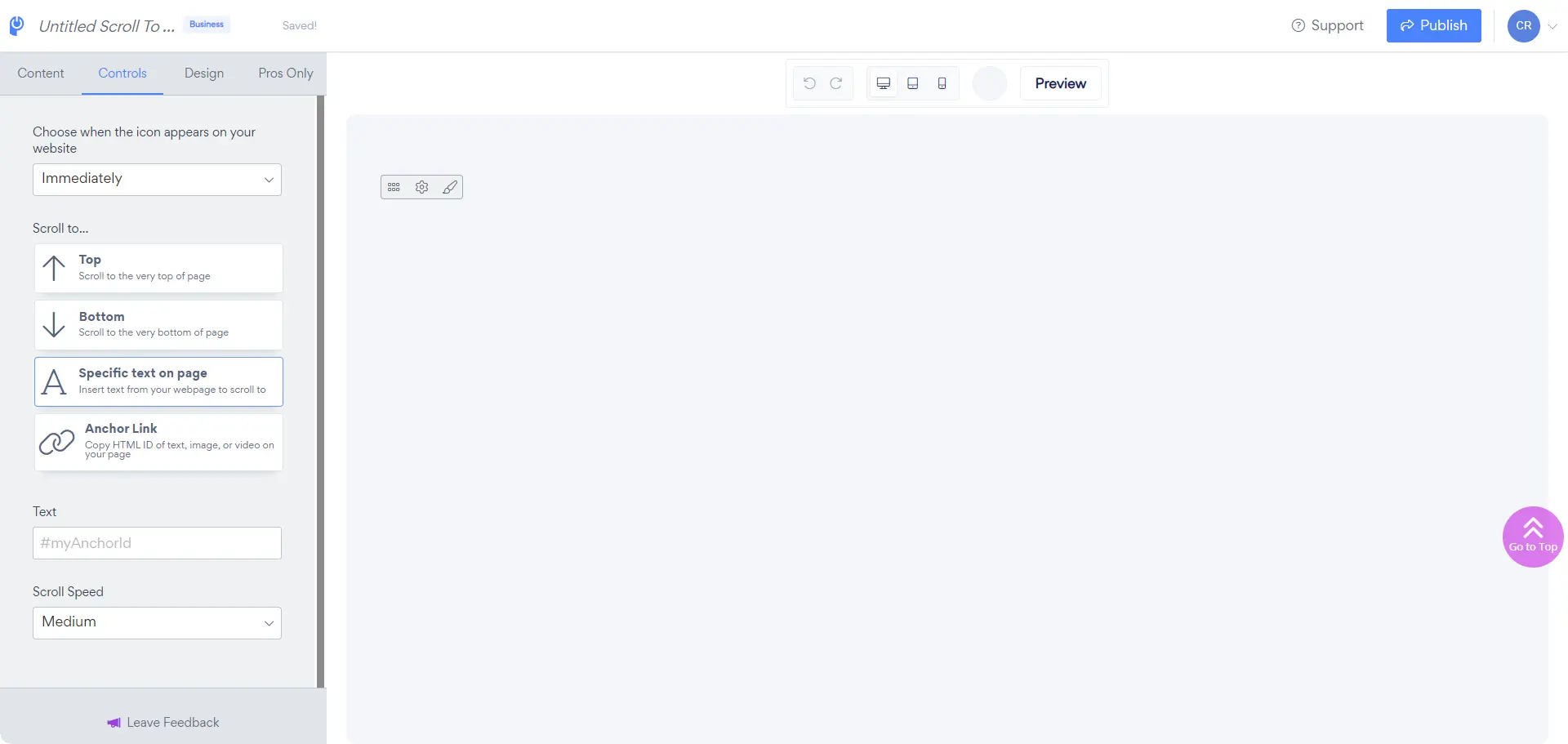 Powr's Scroll to Top widget editor