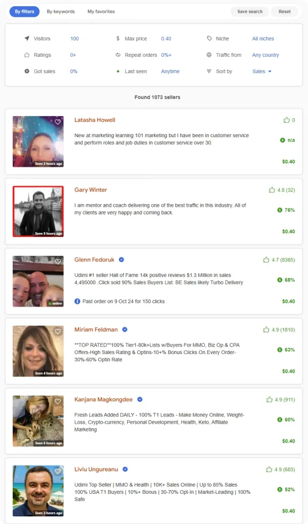 Price Filter Seller Search on Udimi